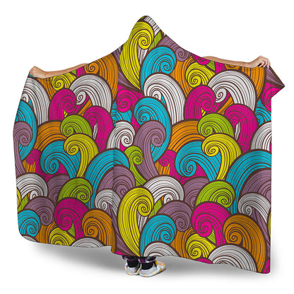 Colorful Surfing Wave Pattern Print Hooded Blanket