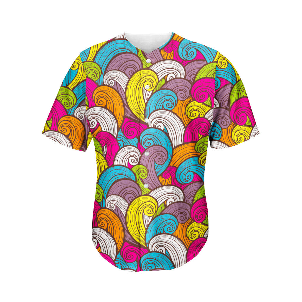 Colorful Surfing Wave Pattern Print Men's Baseball Jersey