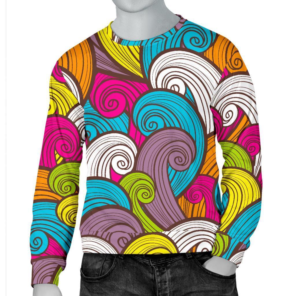 Colorful Surfing Wave Pattern Print Men's Crewneck Sweatshirt GearFrost