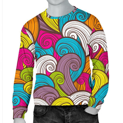 Colorful Surfing Wave Pattern Print Men's Crewneck Sweatshirt GearFrost