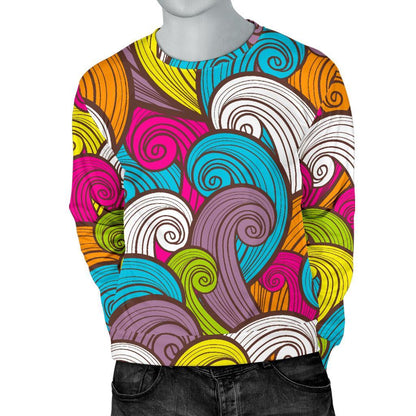 Colorful Surfing Wave Pattern Print Men's Crewneck Sweatshirt GearFrost