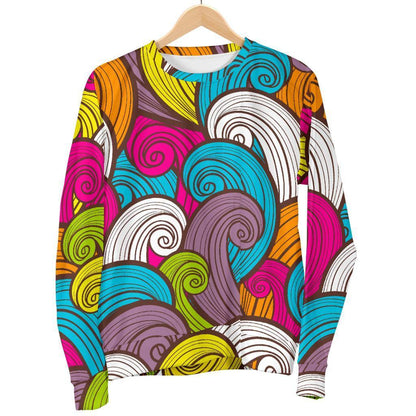 Colorful Surfing Wave Pattern Print Men's Crewneck Sweatshirt GearFrost