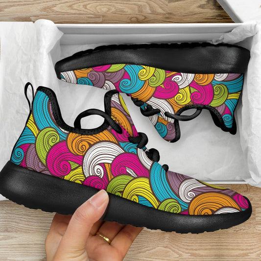 Colorful Surfing Wave Pattern Print Mesh Knit Shoes GearFrost