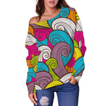 Colorful Surfing Wave Pattern Print Off Shoulder Sweatshirt GearFrost