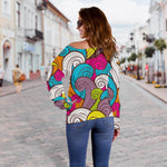 Colorful Surfing Wave Pattern Print Off Shoulder Sweatshirt GearFrost