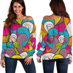 Colorful Surfing Wave Pattern Print Off Shoulder Sweatshirt GearFrost