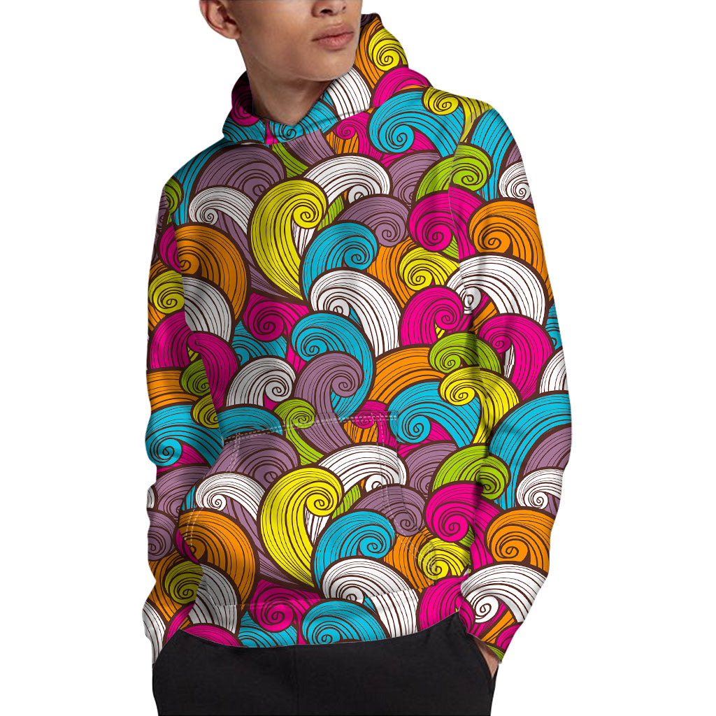 Colorful Surfing Wave Pattern Print Pullover Hoodie