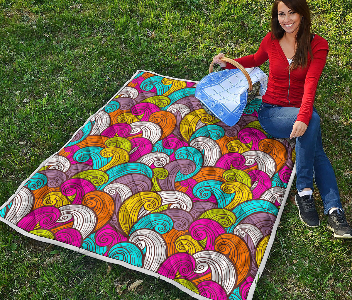 Colorful Surfing Wave Pattern Print Quilt