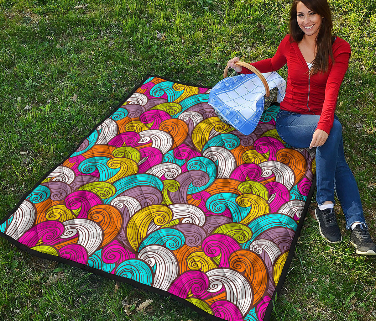 Colorful Surfing Wave Pattern Print Quilt