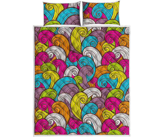 Colorful Surfing Wave Pattern Print Quilt Bed Set