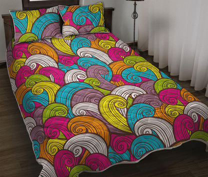 Colorful Surfing Wave Pattern Print Quilt Bed Set