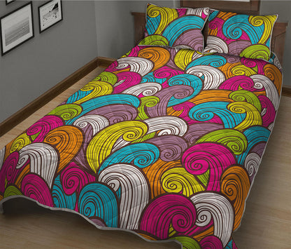 Colorful Surfing Wave Pattern Print Quilt Bed Set