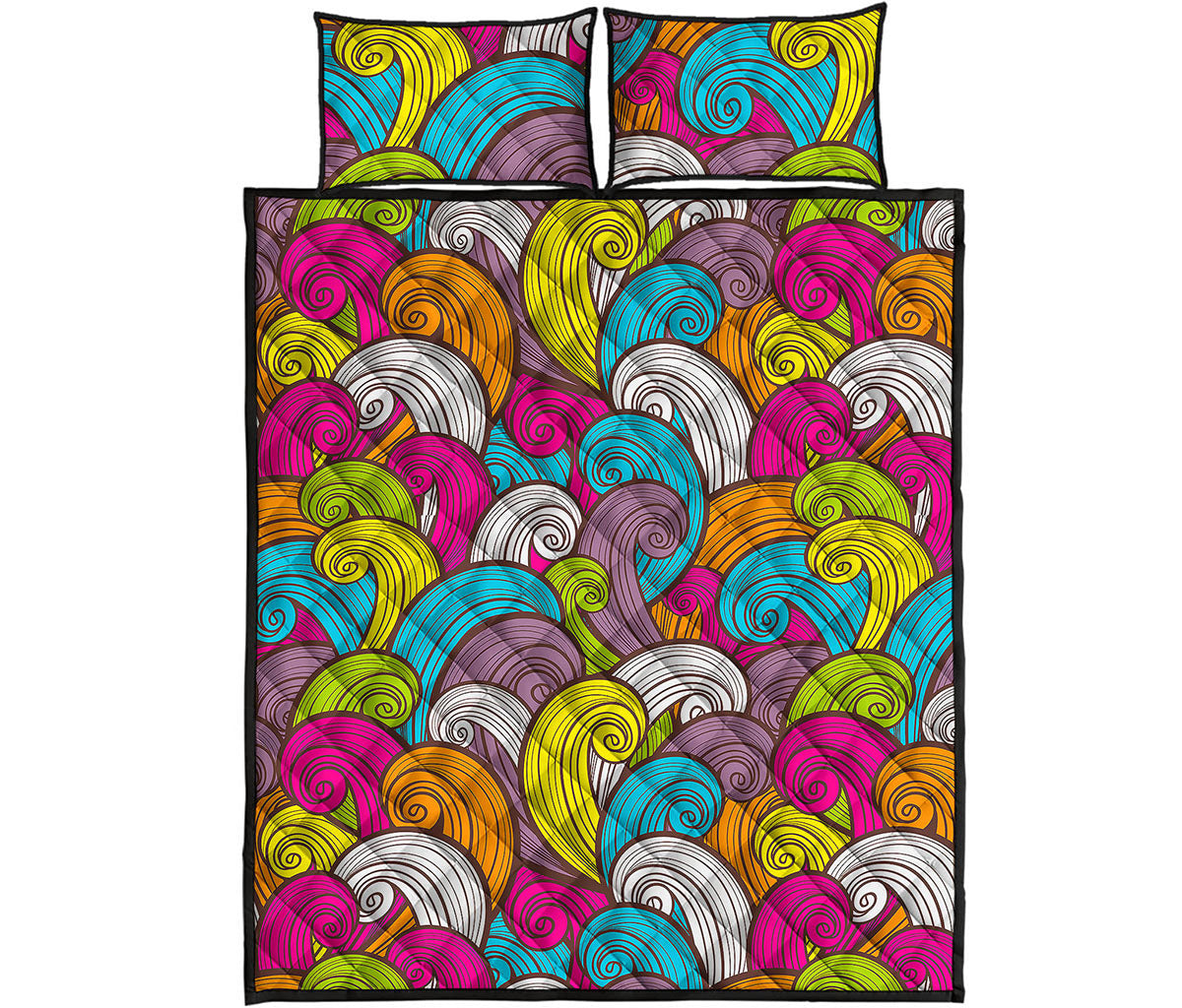 Colorful Surfing Wave Pattern Print Quilt Bed Set