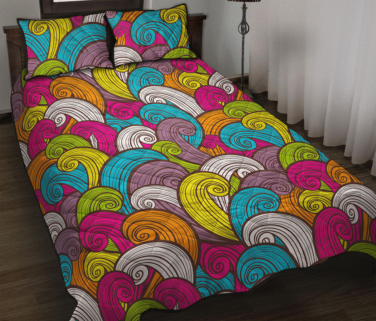 Colorful Surfing Wave Pattern Print Quilt Bed Set