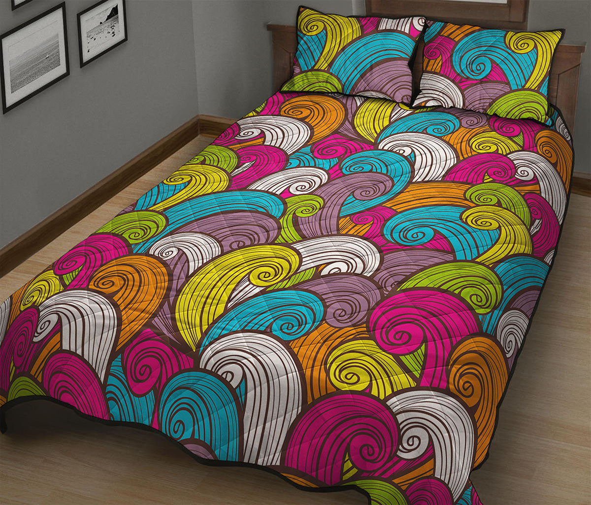 Colorful Surfing Wave Pattern Print Quilt Bed Set