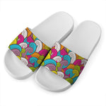 Colorful Surfing Wave Pattern Print White Slide Sandals