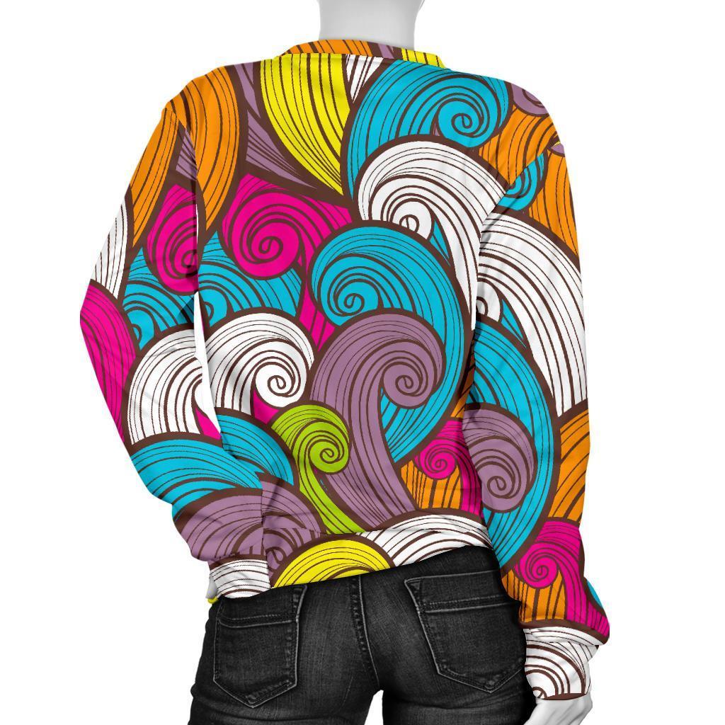 Colorful Surfing Wave Pattern Print Women's Crewneck Sweatshirt GearFrost