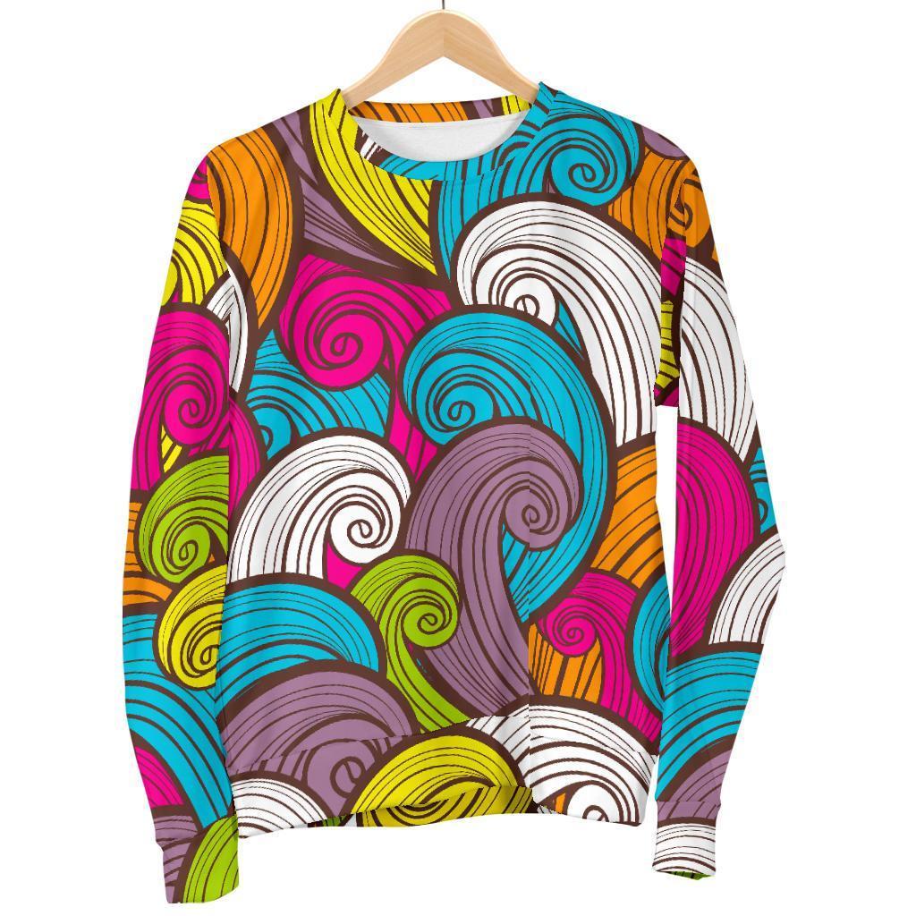Colorful Surfing Wave Pattern Print Women's Crewneck Sweatshirt GearFrost