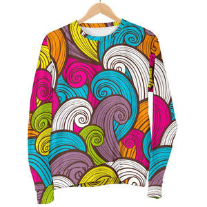 Colorful Surfing Wave Pattern Print Women's Crewneck Sweatshirt GearFrost