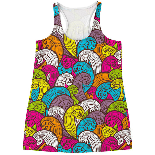 Colorful Surfing Wave Pattern Print Women's Racerback Tank Top