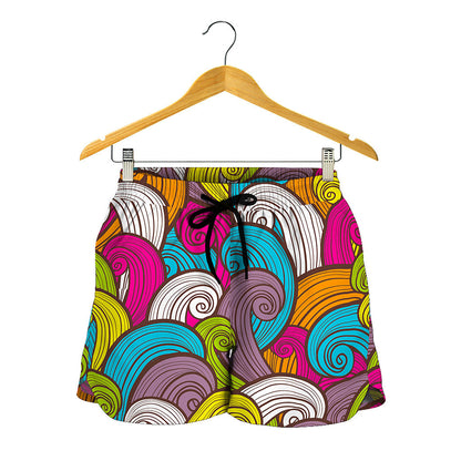 Colorful Surfing Wave Pattern Print Women's Shorts