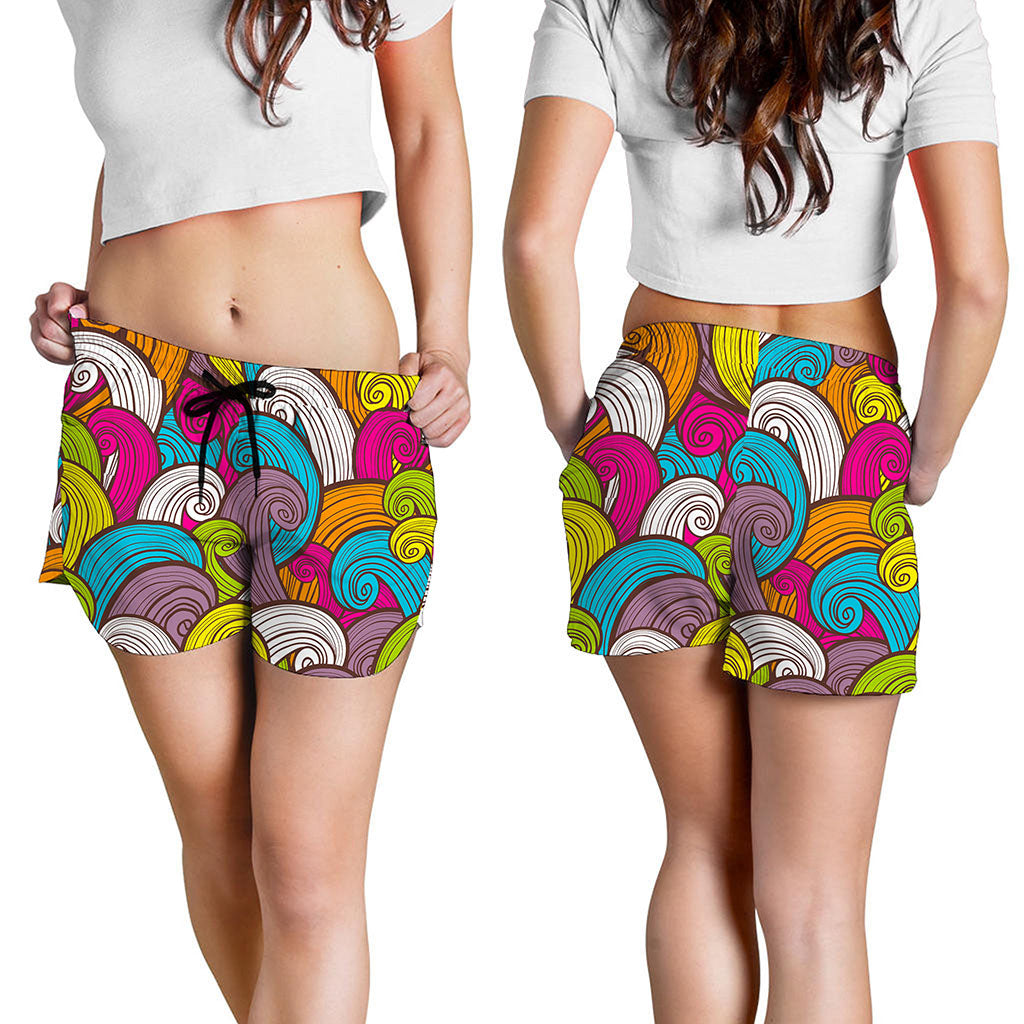 Colorful Surfing Wave Pattern Print Women's Shorts