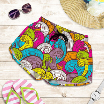 Colorful Surfing Wave Pattern Print Women's Shorts