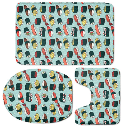 Colorful Sushi And Rolls Pattern Print 3 Piece Bath Mat Set
