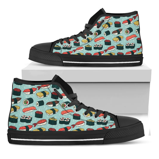 Colorful Sushi And Rolls Pattern Print Black High Top Shoes