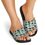 Colorful Sushi And Rolls Pattern Print Black Slide Sandals