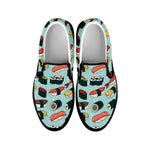 Colorful Sushi And Rolls Pattern Print Black Slip On Shoes