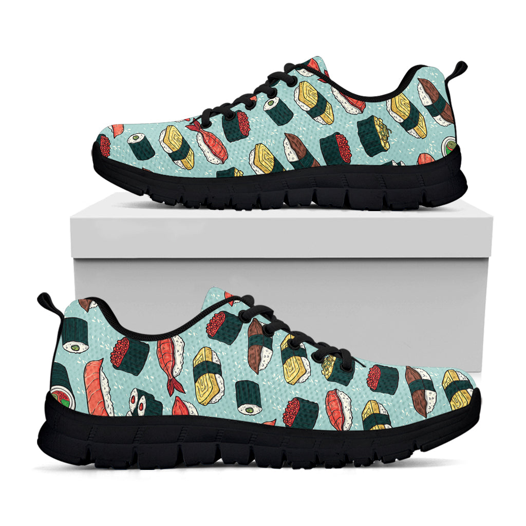 Colorful Sushi And Rolls Pattern Print Black Sneakers