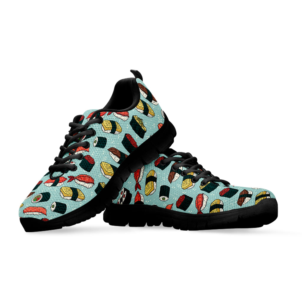 Colorful Sushi And Rolls Pattern Print Black Sneakers