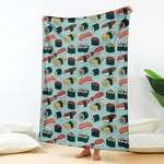 Colorful Sushi And Rolls Pattern Print Blanket