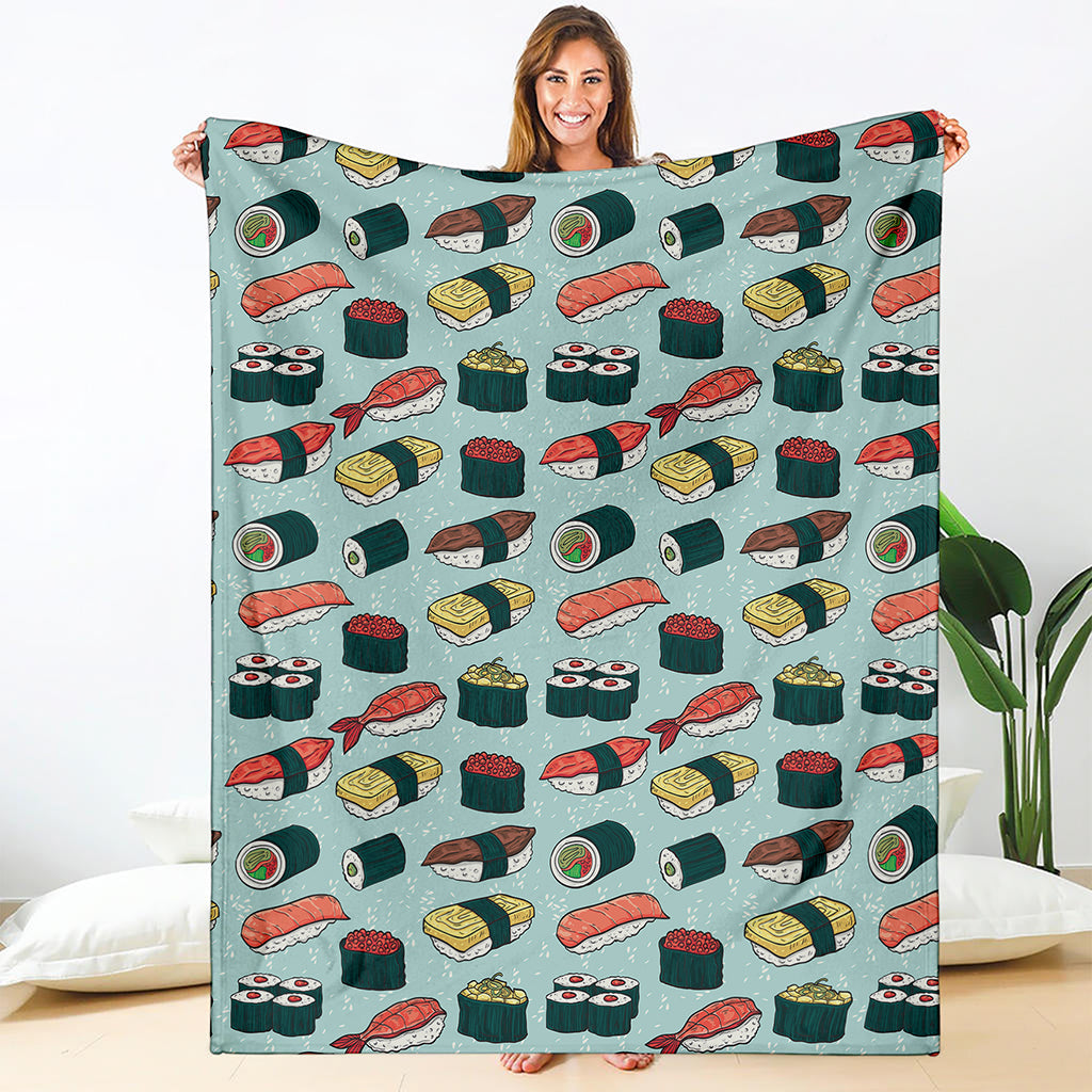 Colorful Sushi And Rolls Pattern Print Blanket