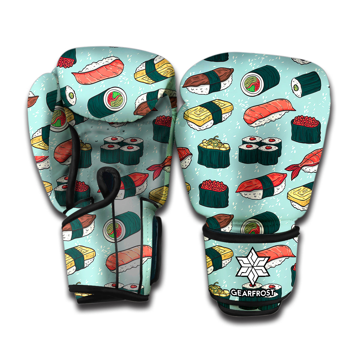 Colorful Sushi And Rolls Pattern Print Boxing Gloves