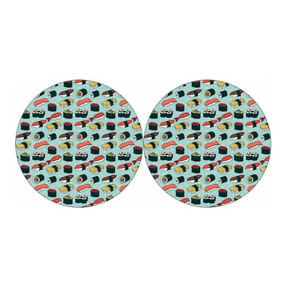 Colorful Sushi And Rolls Pattern Print Car Coasters