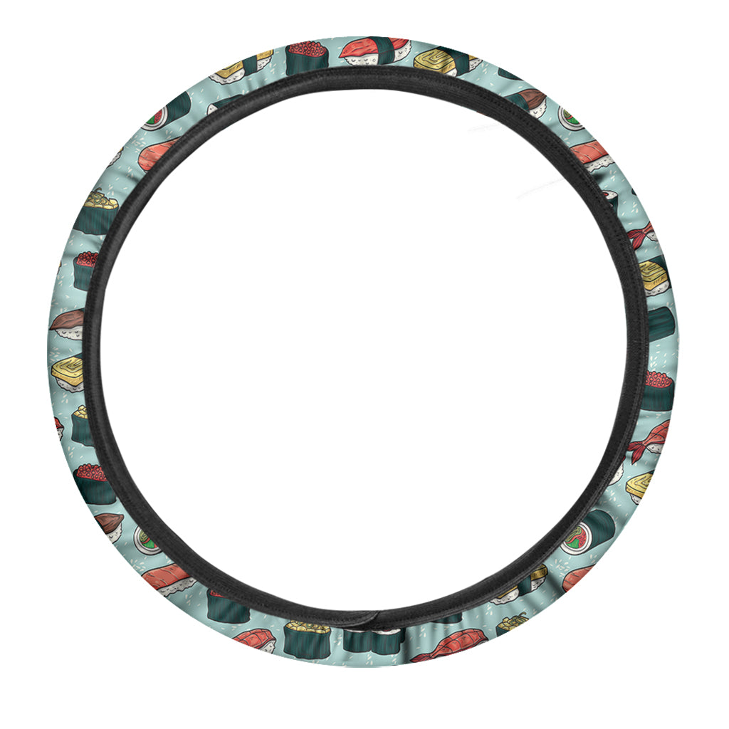 Colorful Sushi And Rolls Pattern Print Car Steering Wheel Cover