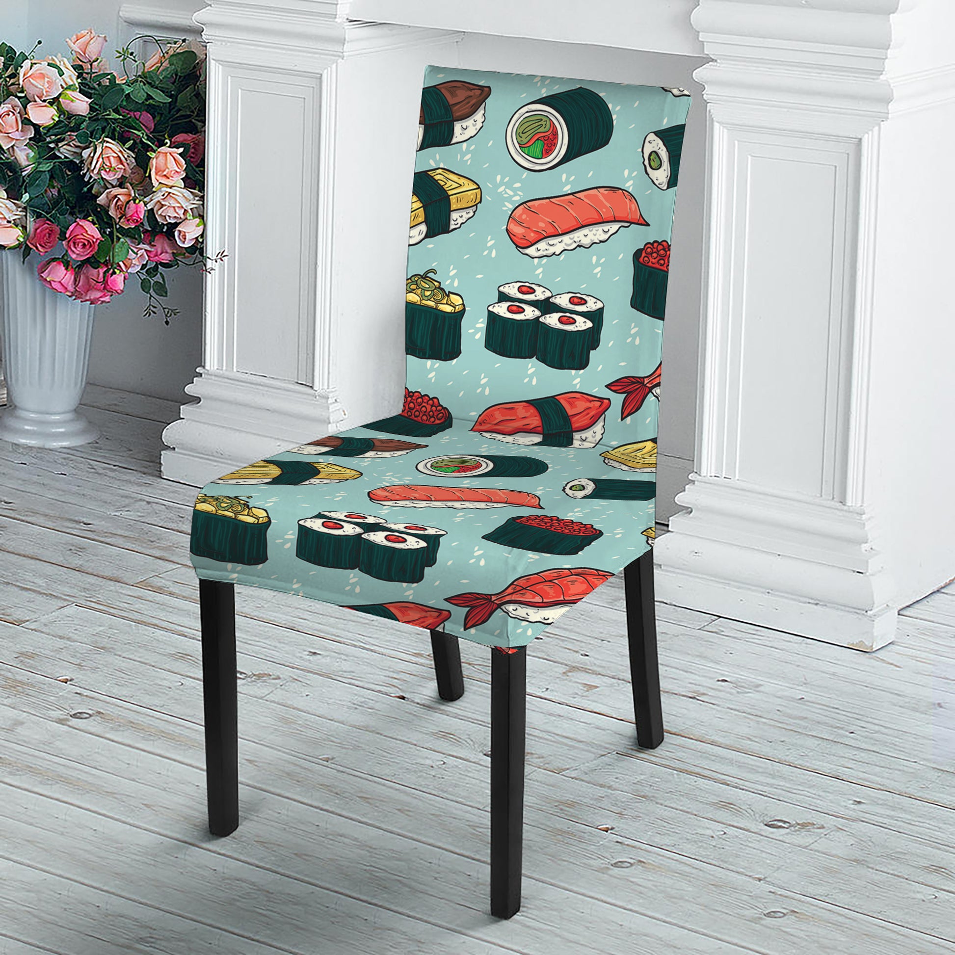 Colorful Sushi And Rolls Pattern Print Dining Chair Slipcover