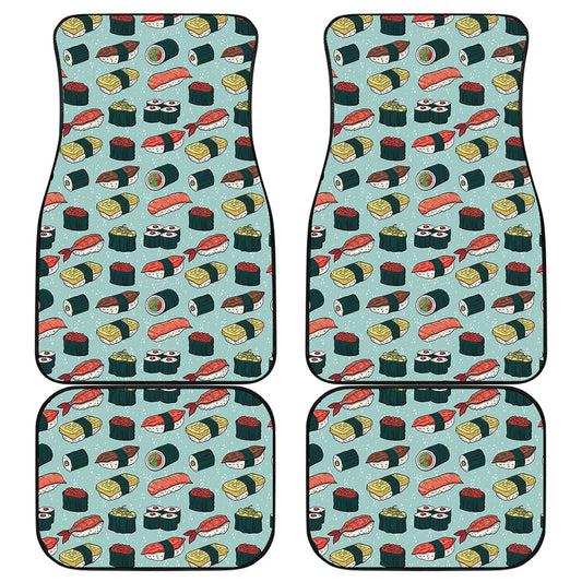 Colorful Sushi And Rolls Pattern Print Front and Back Car Floor Mats