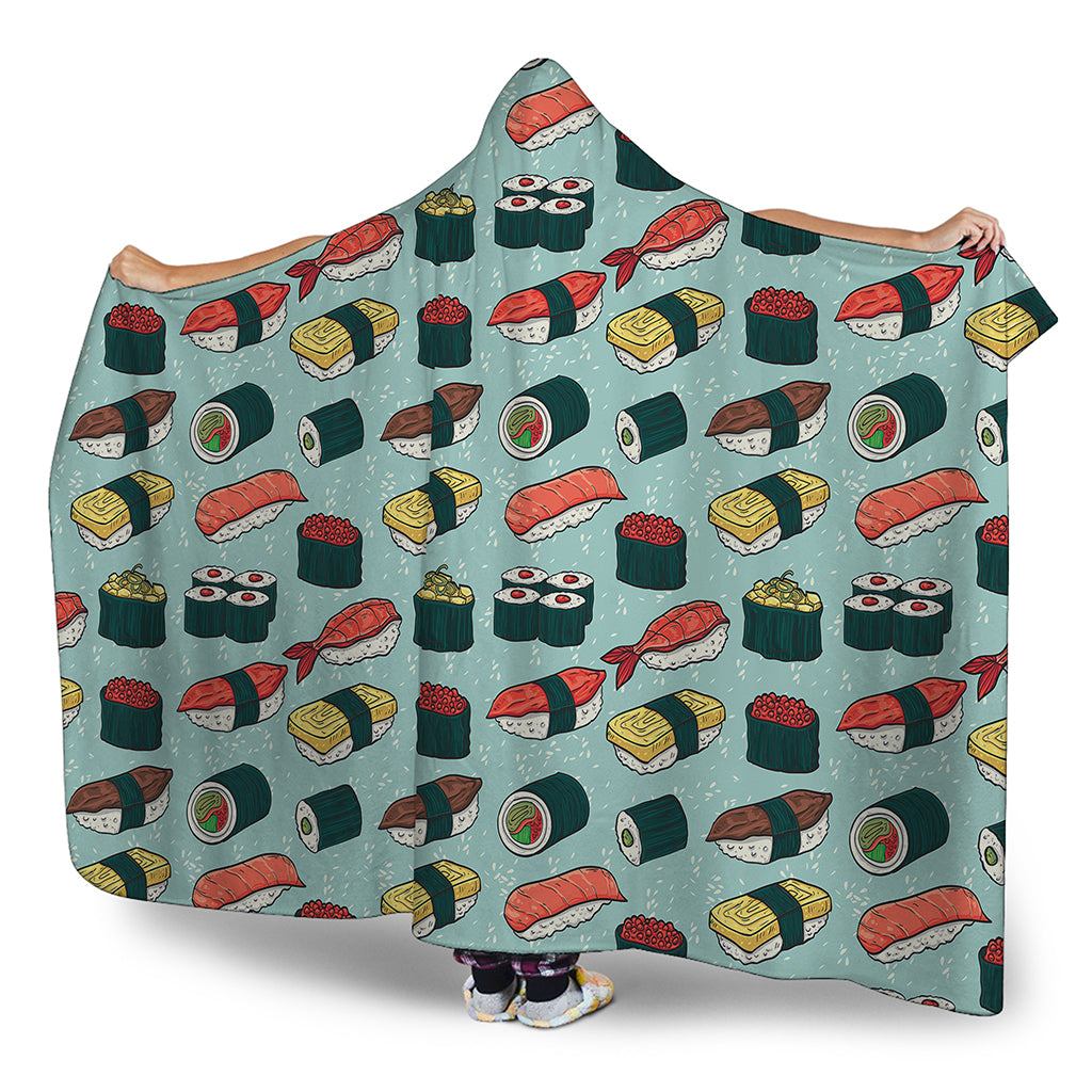 Colorful Sushi And Rolls Pattern Print Hooded Blanket