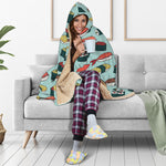 Colorful Sushi And Rolls Pattern Print Hooded Blanket