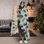 Colorful Sushi And Rolls Pattern Print Hooded Blanket
