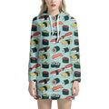 Colorful Sushi And Rolls Pattern Print Pullover Hoodie Dress
