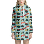 Colorful Sushi And Rolls Pattern Print Hoodie Dress