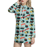 Colorful Sushi And Rolls Pattern Print Hoodie Dress