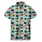 Colorful Sushi And Rolls Pattern Print Men's Short Sleeve Shirt