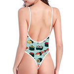 Colorful Sushi And Rolls Pattern Print One Piece High Cut Swimsuit
