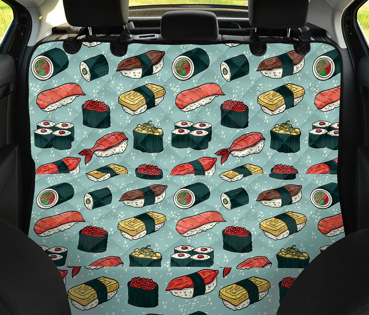 Colorful Sushi And Rolls Pattern Print Pet Car Back Seat Cover