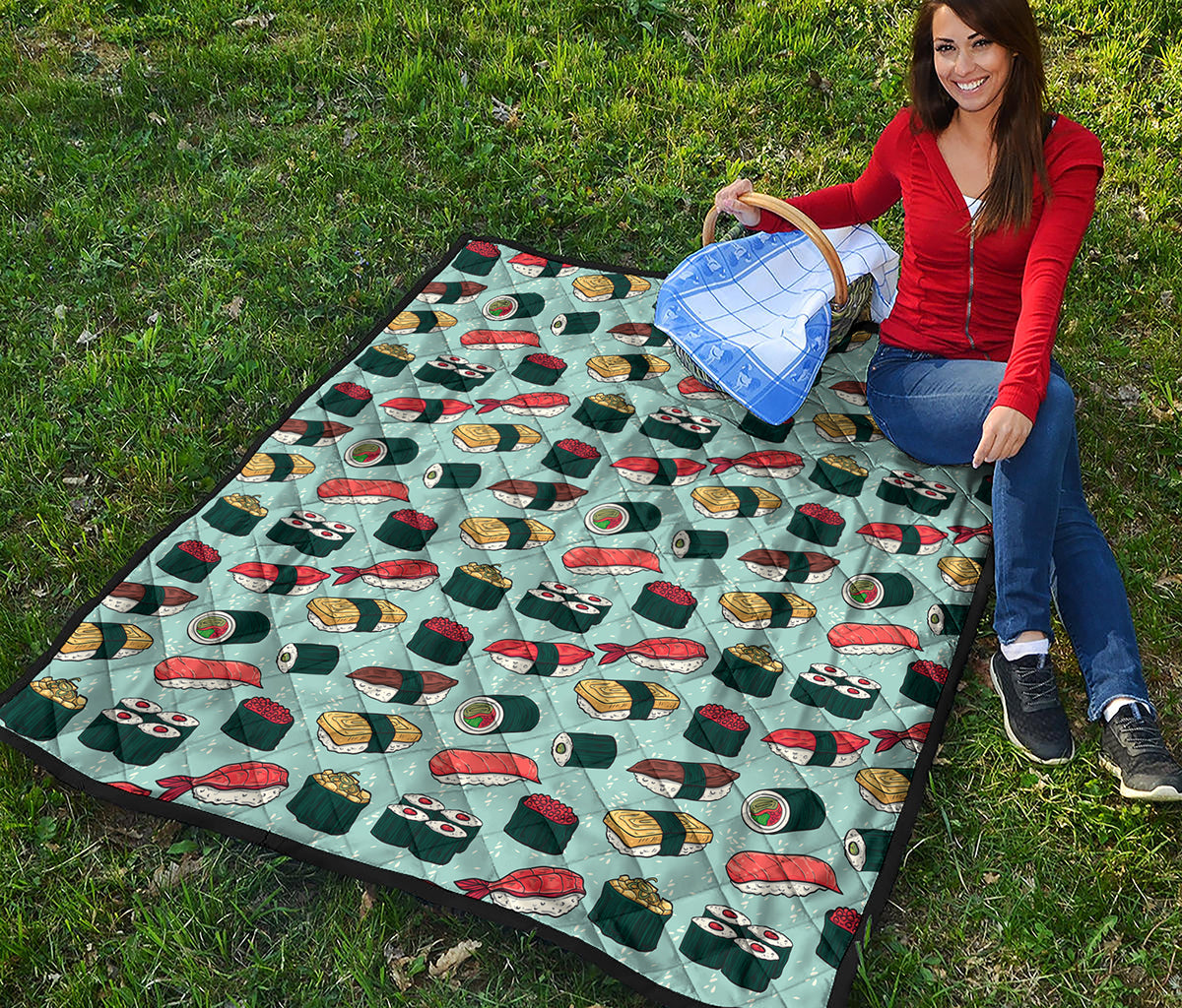 Colorful Sushi And Rolls Pattern Print Quilt